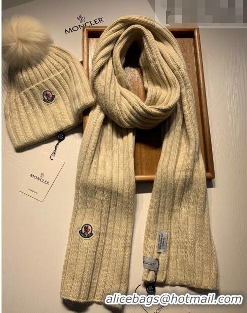 Buy Discount Moncler Wool Knit Hat and Scarf Set 092379 Beige 2022 