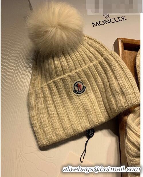 Buy Discount Moncler Wool Knit Hat and Scarf Set 092379 Beige 2022 