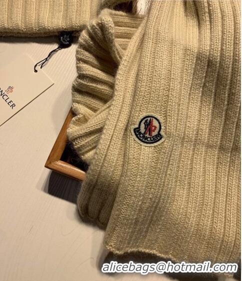 Buy Discount Moncler Wool Knit Hat and Scarf Set 092379 Beige 2022 