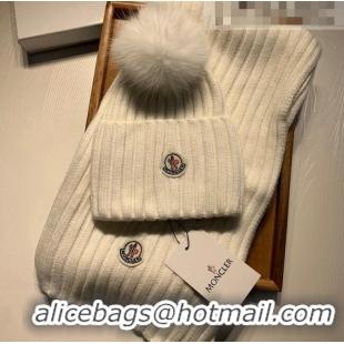 Market Sells Moncler Wool Knit Hat and Scarf Set 092379 White 2022