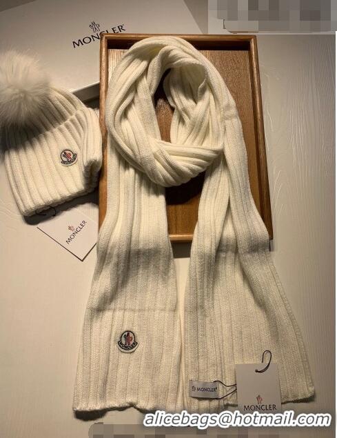 Market Sells Moncler Wool Knit Hat and Scarf Set 092379 White 2022