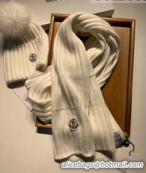 Market Sells Moncler Wool Knit Hat and Scarf Set 092379 White 2022