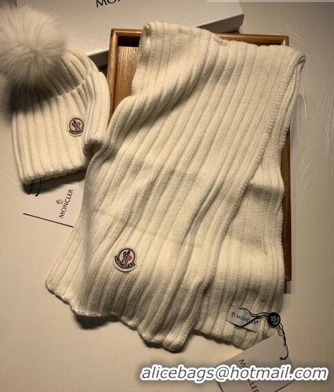 Market Sells Moncler Wool Knit Hat and Scarf Set 092379 White 2022