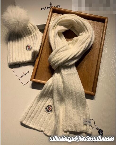 Market Sells Moncler Wool Knit Hat and Scarf Set 092379 White 2022