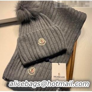 Hot Style Moncler Wool Knit Hat and Scarf Set 092379 Grey 2022