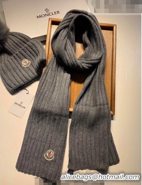 Hot Style Moncler Wool Knit Hat and Scarf Set 092379 Grey 2022