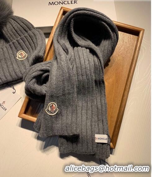 Hot Style Moncler Wool Knit Hat and Scarf Set 092379 Grey 2022