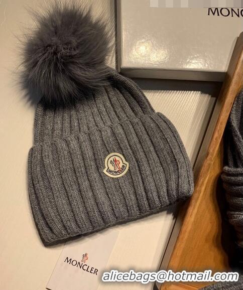 Hot Style Moncler Wool Knit Hat and Scarf Set 092379 Grey 2022