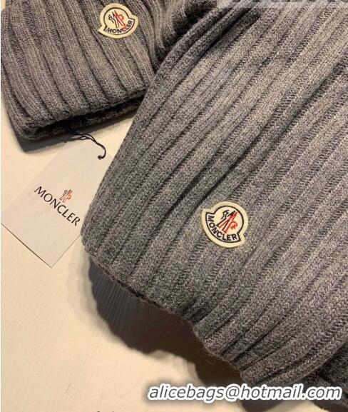 Hot Style Moncler Wool Knit Hat and Scarf Set 092379 Grey 2022