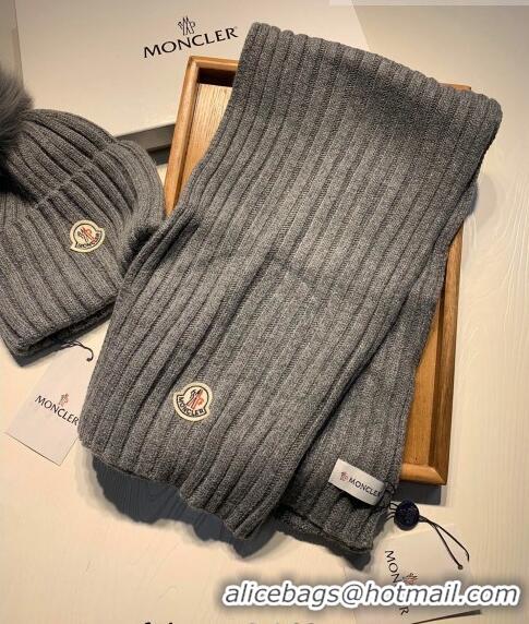 Hot Style Moncler Wool Knit Hat and Scarf Set 092379 Grey 2022