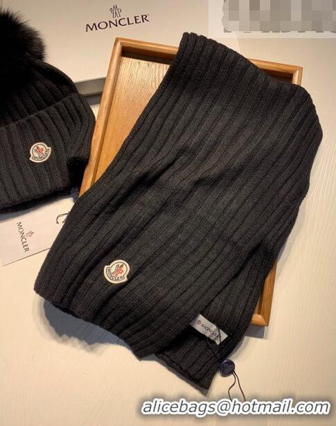 Discount Moncler Wool Knit Hat and Scarf Set 092379 Black 2022