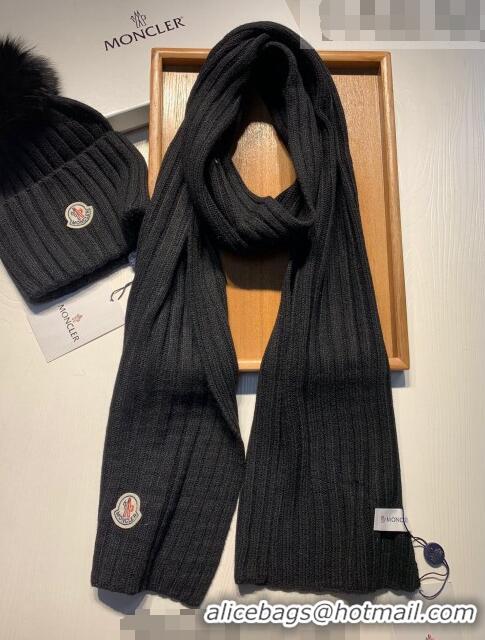 Discount Moncler Wool Knit Hat and Scarf Set 092379 Black 2022