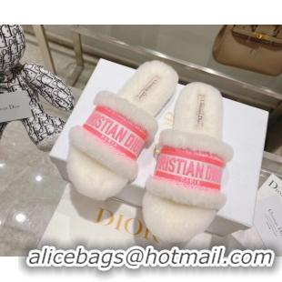 Best Price Dior Chez Moi Slide Sandals in Embroidered Cotton and White Shearling White 080959