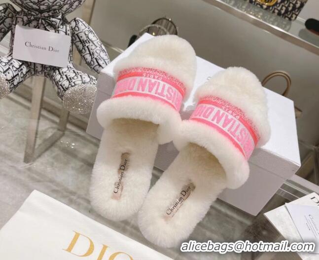 Best Price Dior Chez Moi Slide Sandals in Embroidered Cotton and White Shearling White 080959