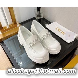 Shop Duplicate Dior Code Loafers in White Brushed Calfskin 080968