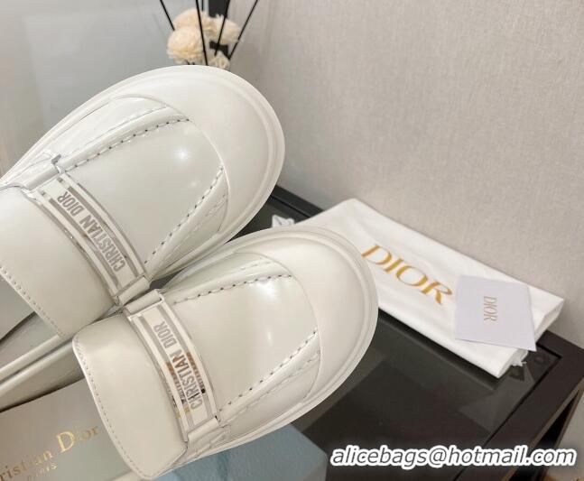 Shop Duplicate Dior Code Loafers in White Brushed Calfskin 080968