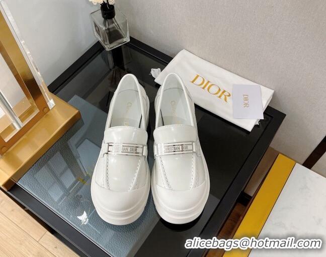 Shop Duplicate Dior Code Loafers in White Brushed Calfskin 080968