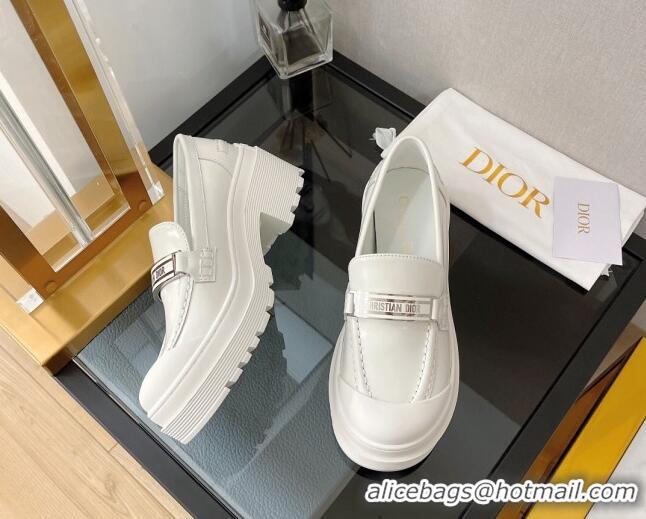 Shop Duplicate Dior Code Loafers in White Brushed Calfskin 080968