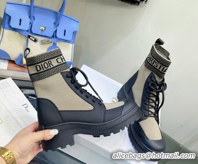 Grade Quality Dior Leather and Knit Lace-up Ankle Boots Black/Beige 081284