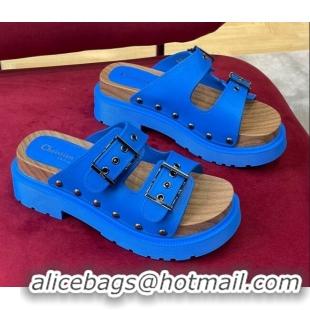 Best Grade Dior Diorquake Strap Calfskin Slide Sandals Blue 081290