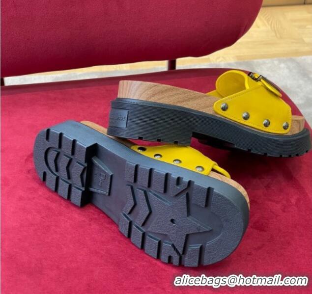 Good Looking Dior Diorquake Strap Calfskin Slide Sandals Yellow 081293