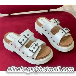 Crafted Dior Diorquake Strap Calfskin Slide Sandals Optic White 081294