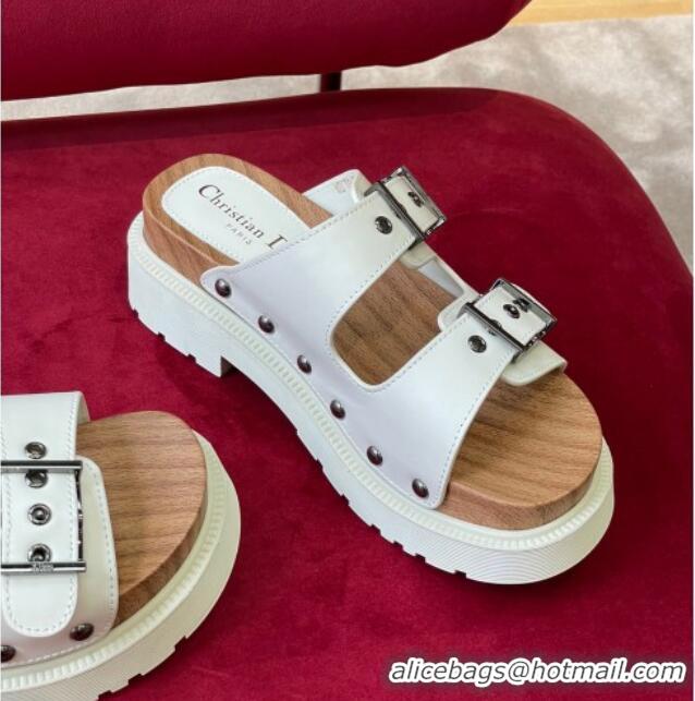 Crafted Dior Diorquake Strap Calfskin Slide Sandals Optic White 081294