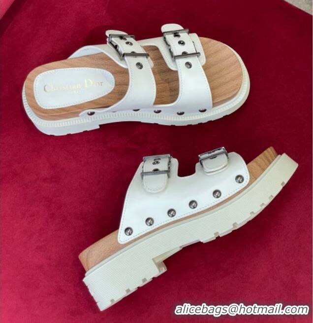 Crafted Dior Diorquake Strap Calfskin Slide Sandals Optic White 081294