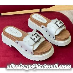 Low Price Dior Diorquake Strap Calfskin Slide Sandals Optic White 081295