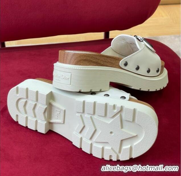 Low Price Dior Diorquake Strap Calfskin Slide Sandals Optic White 081295