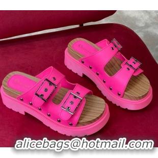 Best Product Dior Diorquake Strap Calfskin Slide Sandals Bright Pink 081296