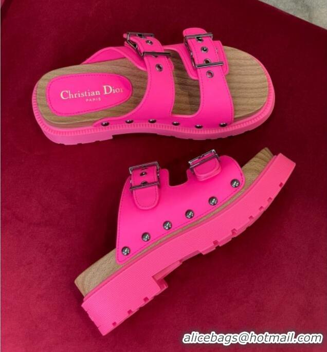 Best Product Dior Diorquake Strap Calfskin Slide Sandals Bright Pink 081296