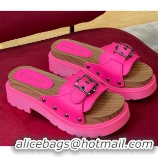 Unique Style Dior Diorquake Strap Calfskin Slide Sandals Bright Pink 081297