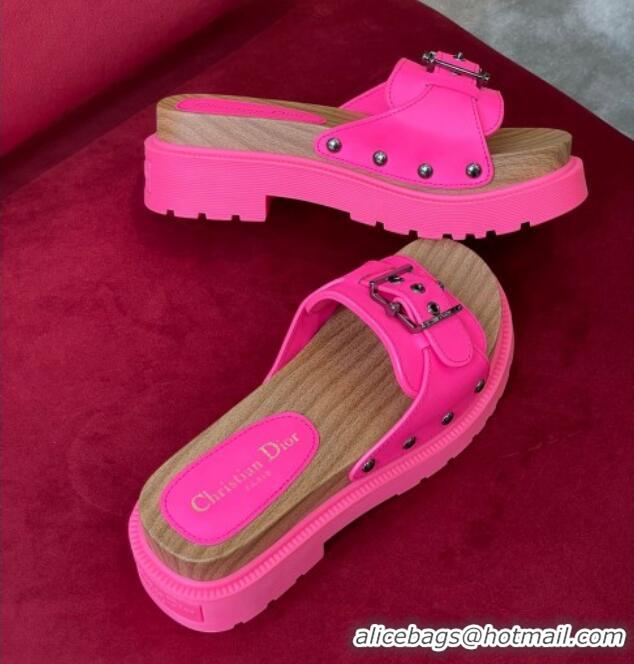 Unique Style Dior Diorquake Strap Calfskin Slide Sandals Bright Pink 081297