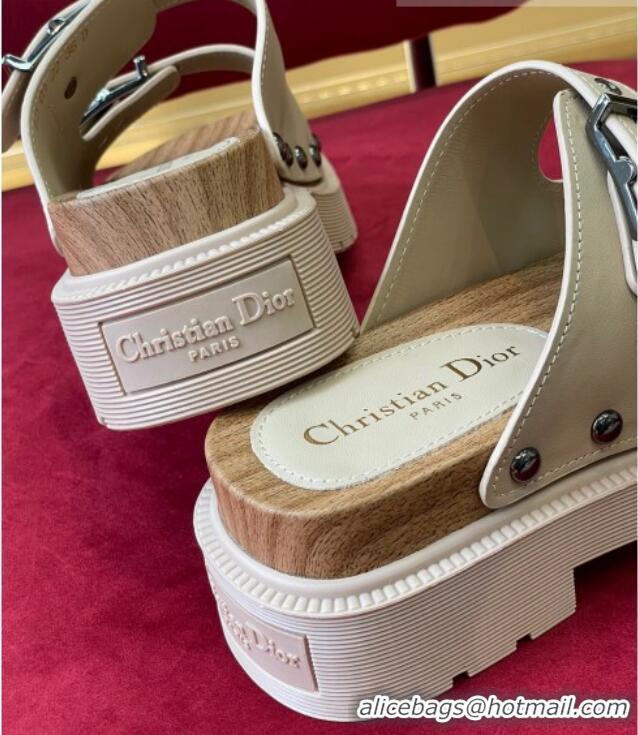 Duplicate Dior Diorquake Strap Calfskin Slide Sandals Cream White 081299