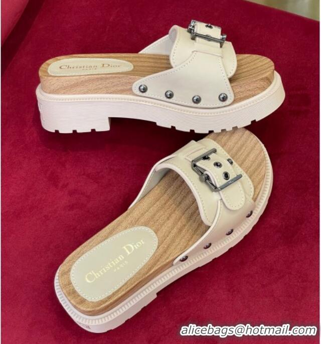 Duplicate Dior Diorquake Strap Calfskin Slide Sandals Cream White 081299