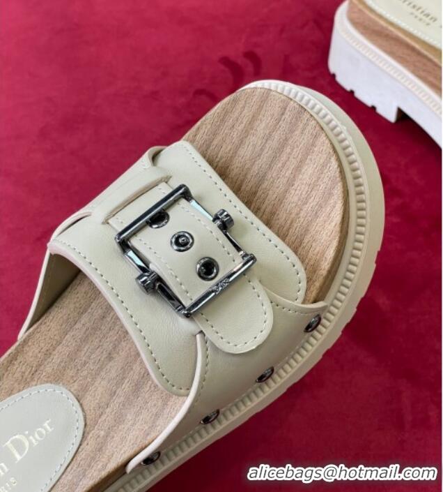 Duplicate Dior Diorquake Strap Calfskin Slide Sandals Cream White 081299