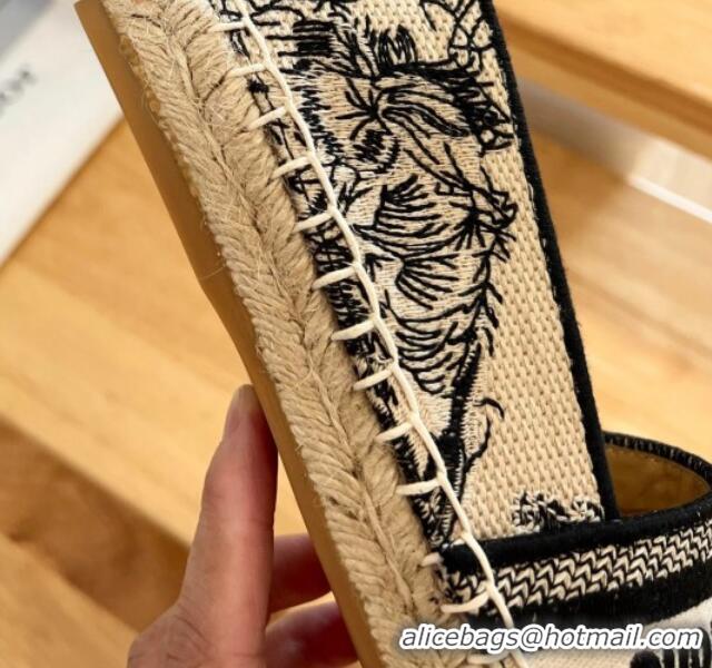 Luxury Dior Granville Espadrilles in Hazelnut Brown Toile de Jouy Embroidered Cotton 082556