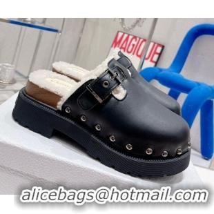 Low Cost Dior Diorquake Clog Mules in Black Calfskin and White Shearling 082532 