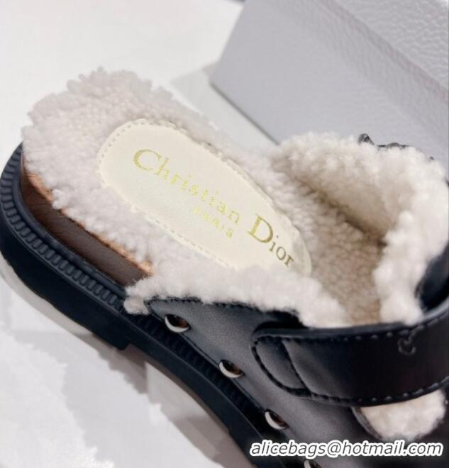 Low Cost Dior Diorquake Clog Mules in Black Calfskin and White Shearling 082532 