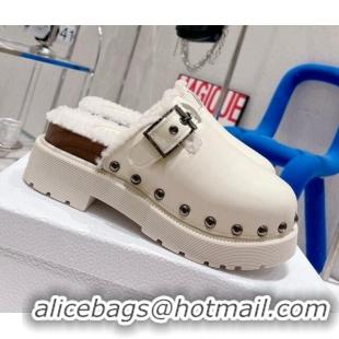 Most Popular Dior Diorquake Clog Mules in White Calfskin and Shearling 082533