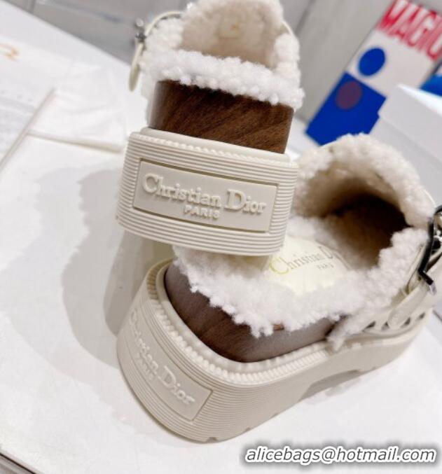 Most Popular Dior Diorquake Clog Mules in White Calfskin and Shearling 082533