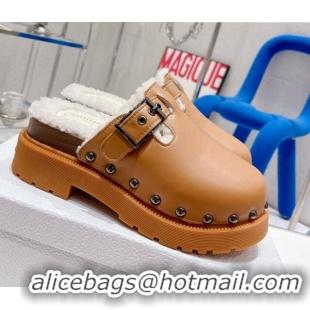 Generous Dior Diorquake Clog Mules in Brown Calfskin and White Shearling 082534 