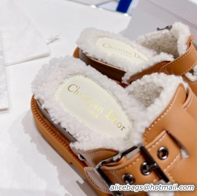 Generous Dior Diorquake Clog Mules in Brown Calfskin and White Shearling 082534 