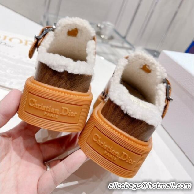 Generous Dior Diorquake Clog Mules in Brown Calfskin and White Shearling 082534 