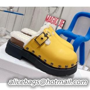 Popular Style Dior Diorquake Clog Mules in Yellow Calfskin and White Shearling 082535