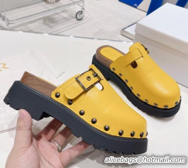 Luxurious Dior Diorquake Clog Mules in Yellow Calfskin 082538