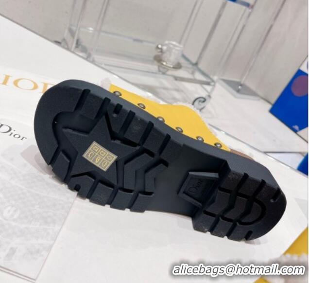 Good Quality Dior Diorquake Strap Slide Sandals in Yellow Calfskin and White Shearling 082542