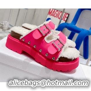 Good Looking Dior Diorquake Strap Slide Sandals in Pink Calfskin and White Shearling 082543