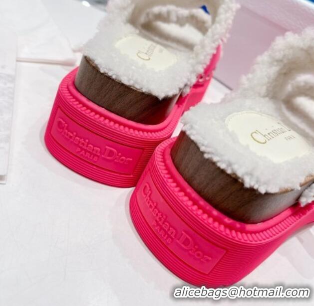 Good Looking Dior Diorquake Strap Slide Sandals in Pink Calfskin and White Shearling 082543